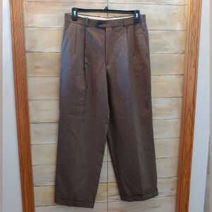 Vintage Pierre Balmain wool dress pleated business brown houndstooth pants sz 34